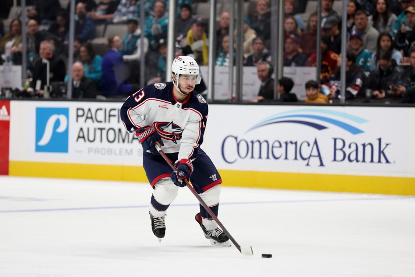 Johnny Gaudreau of the Columbus Blue Jackets in action against the San Jose Sharks at SAP Center on February 17, 2024 in San Jose, California