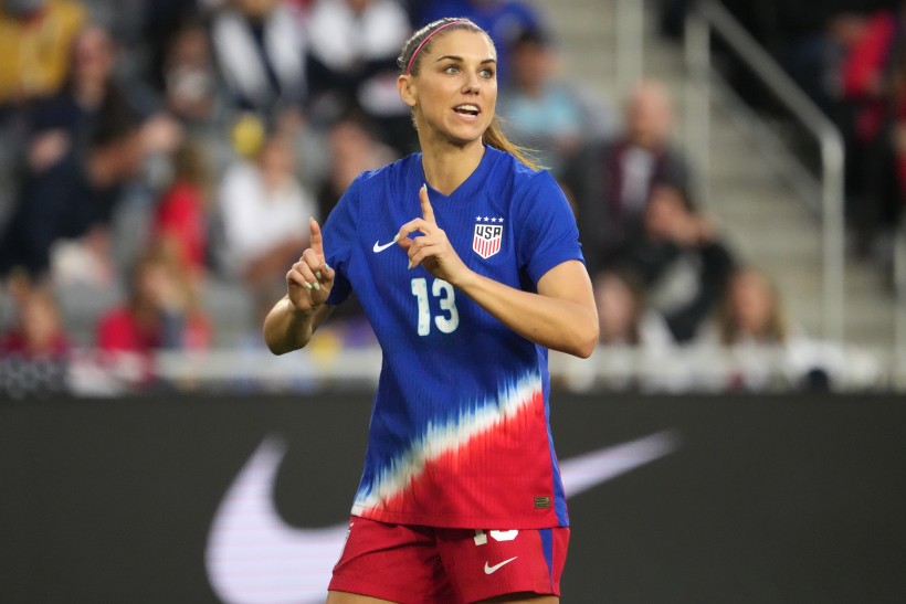 Alex Morgan #13 of the United States reacts during the first half of the 2024 SheBelieves Cup against Canada at Lower.com Field on April 09, 2024 in Columbus, Ohio. 