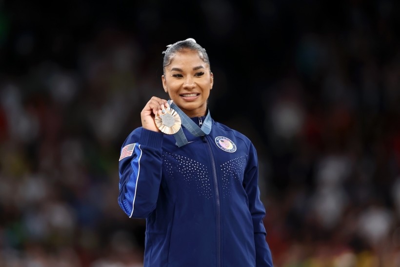 Jordan Chiles of Team USA looks on with her Bronze Medal from the Women's Apparatus floor final on day ten of the Olympic Games Paris 2024 at Bercy Arena on August 05, 2024 in Paris, France.