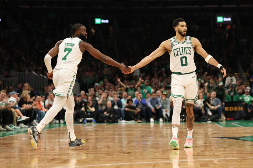 Jaylen Brown and Jayson Tatum - Miami Heat v Boston Celtics - Game Two