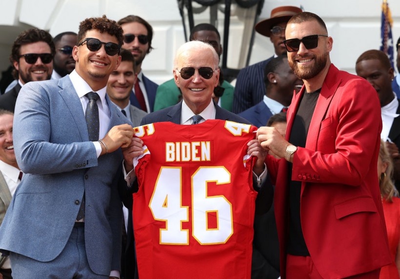 Patrick Mahomes and Travis Kelce - President Biden Welcomes The Super Bowl Champion Kansas City Chiefs To The White House