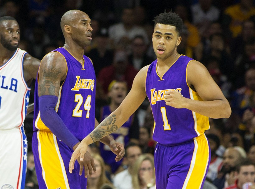 Kobe Bryant and D'Angelo Russell - Los Angeles Lakers v Philadelphia 76ers