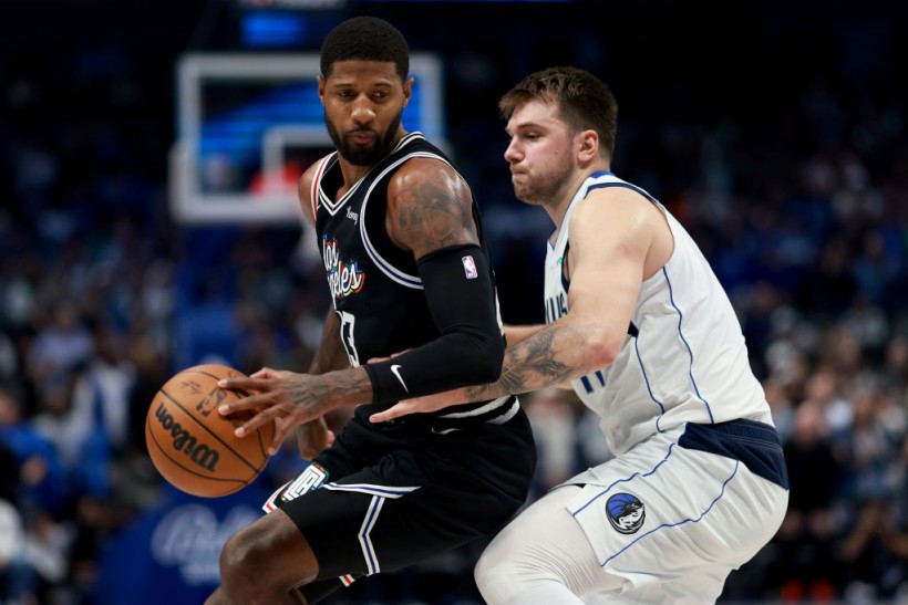 Paul George and Luka Doncic - Los Angeles Clippers v Dallas Mavericks