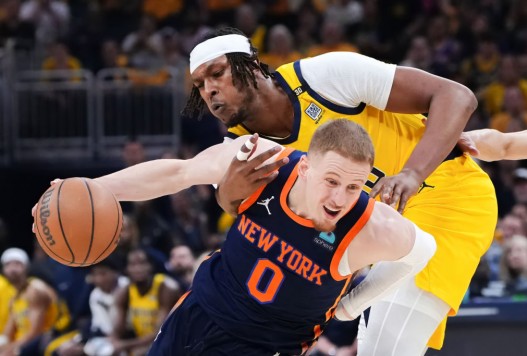 Donte DiVincenzo and Myles TurnerNew York Knicks v Indiana Pacers - Game Four